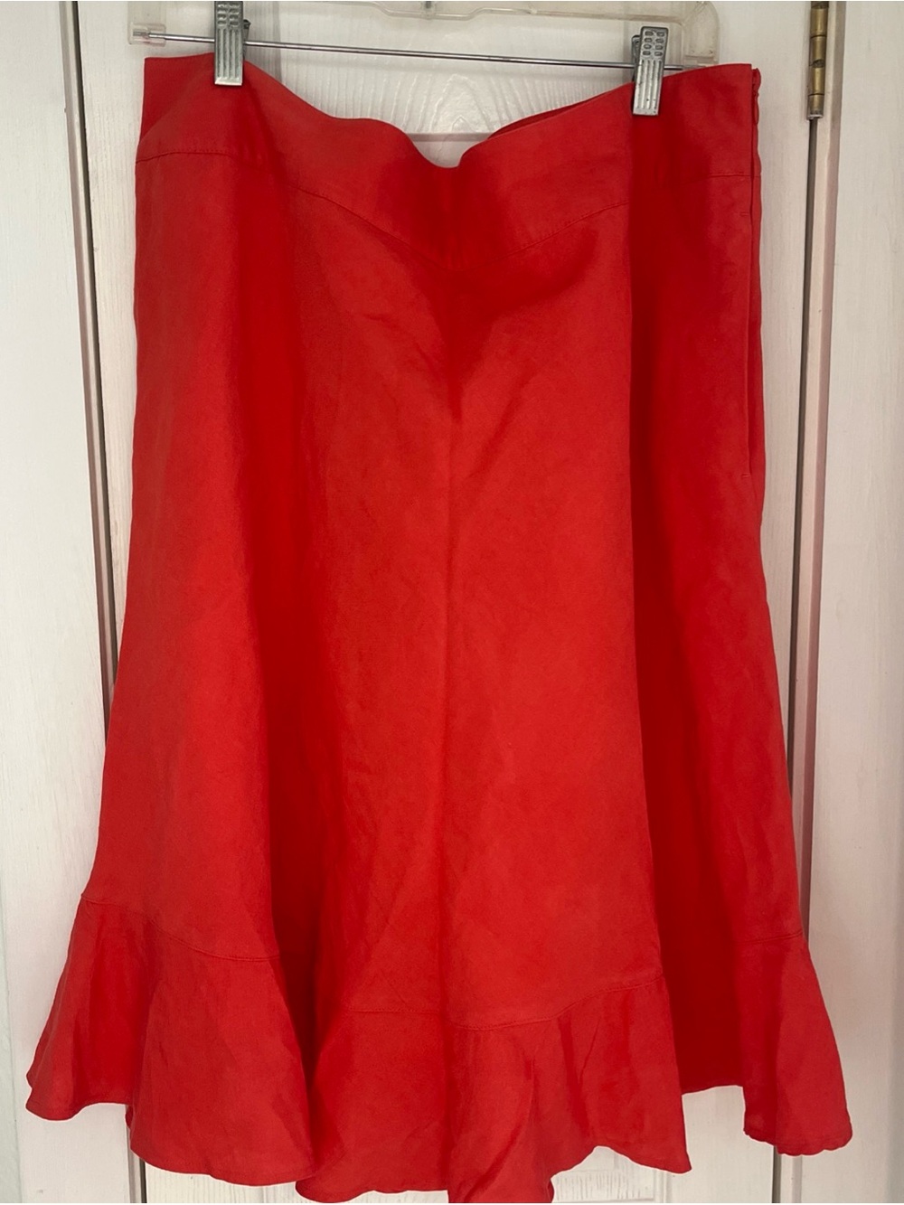 East 5th Red A-Line Ruffle Hem Midi Skirt